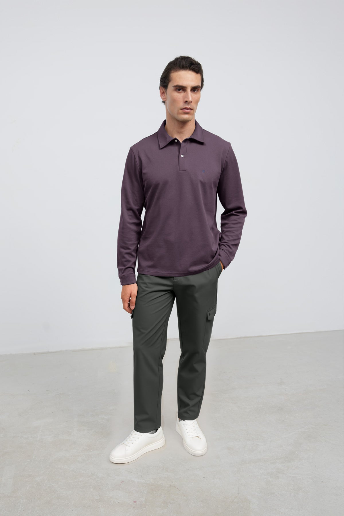 Polo de manga comprida para homem na cor ameixa Ranger
