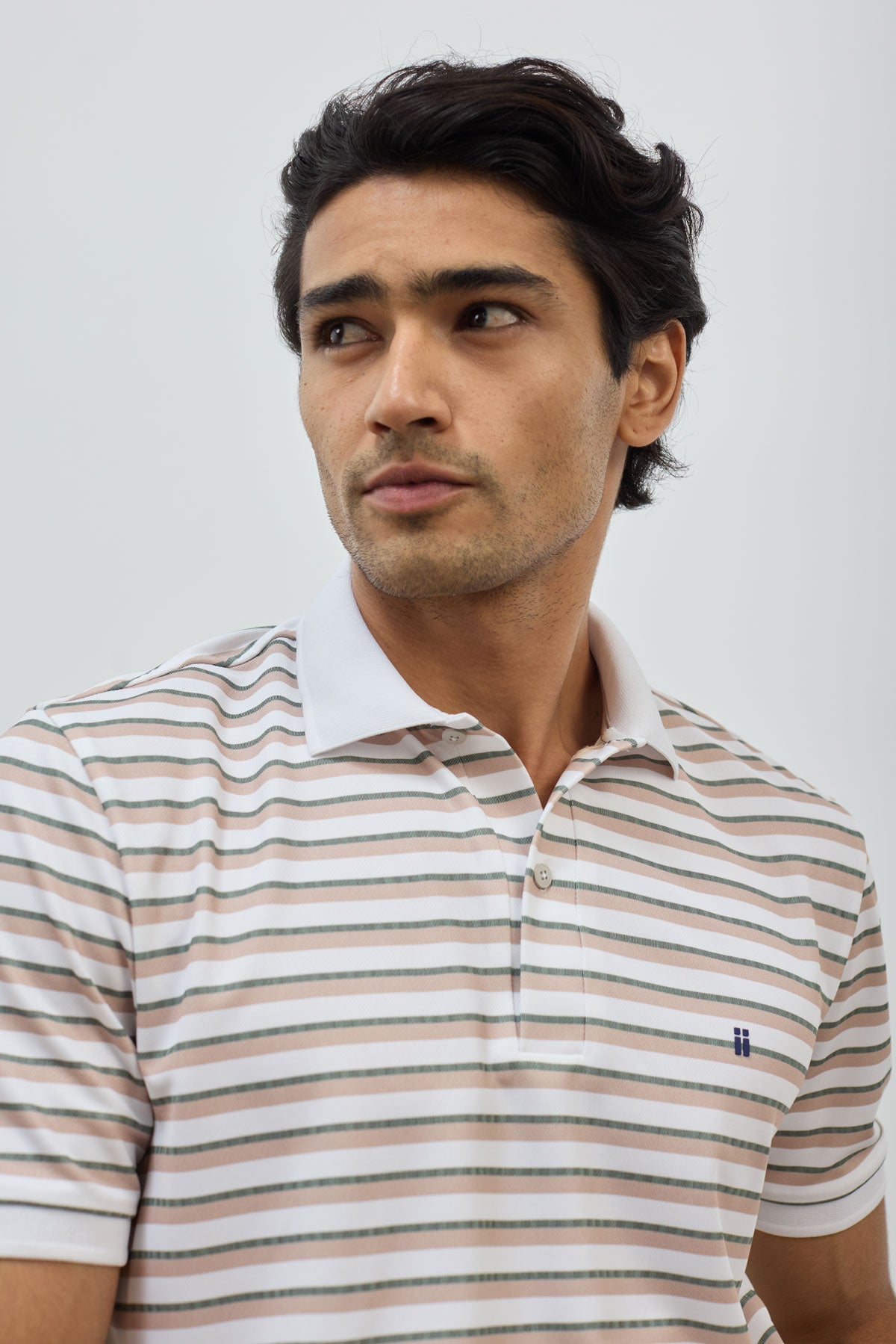 Men's polo shirt with beige stripes