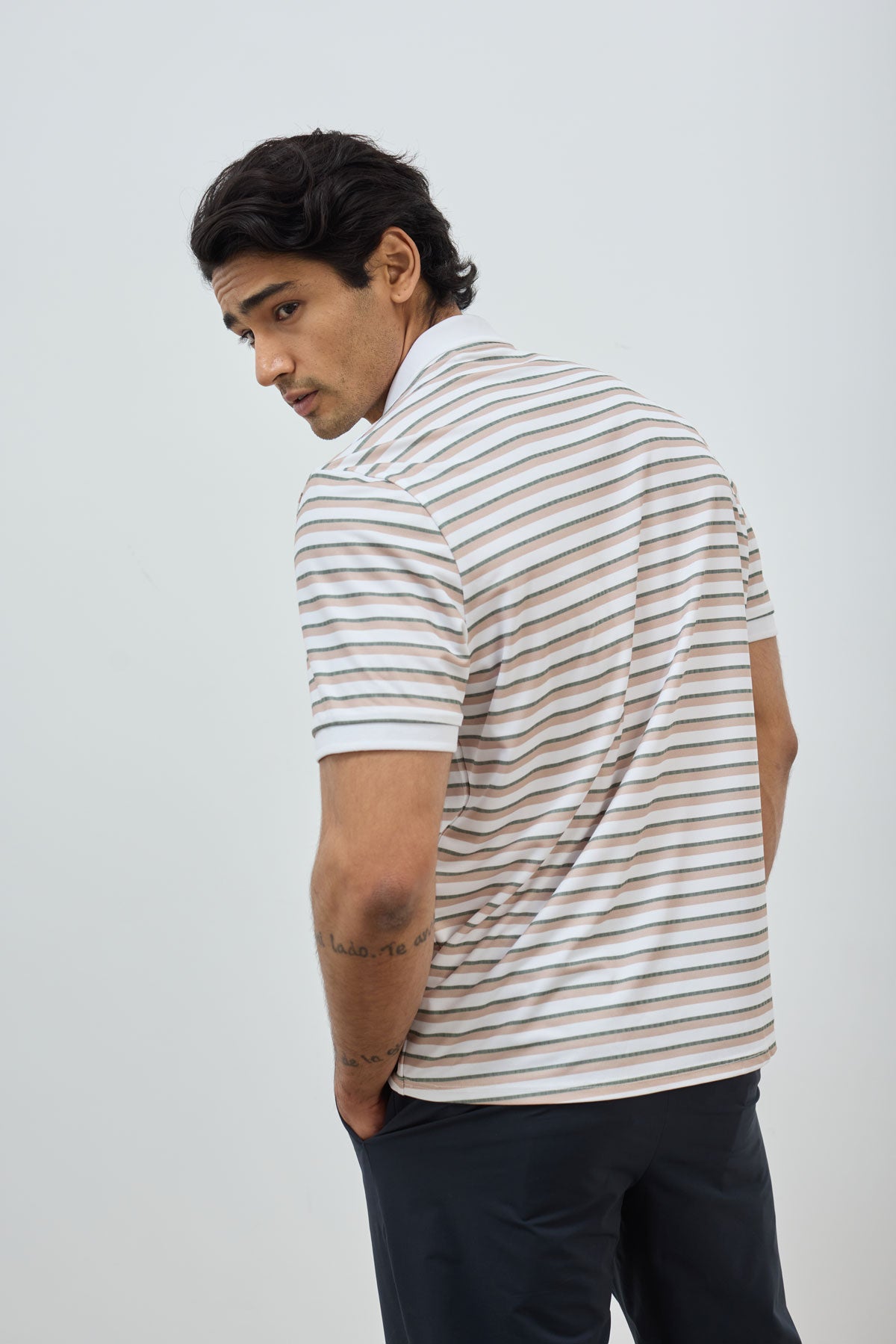 Men's polo shirt with beige stripes