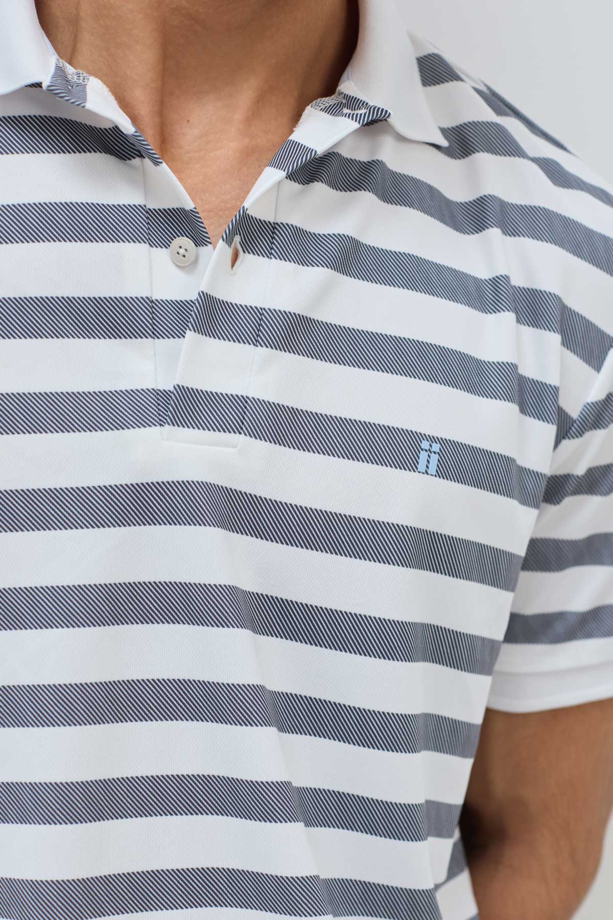 Men's polo shirt with wide stripes in sapphire blue
