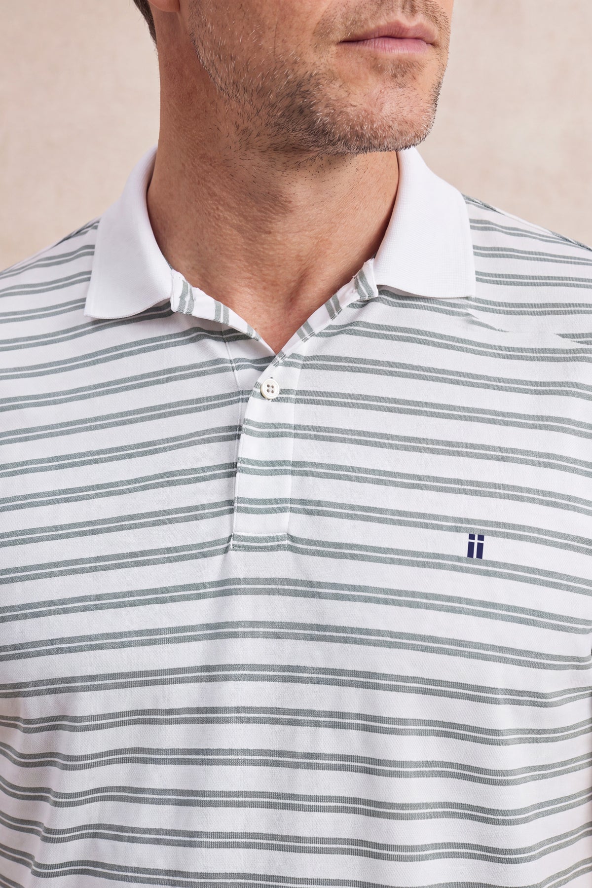 Men's green striped short-sleeved ribbed polo shirt