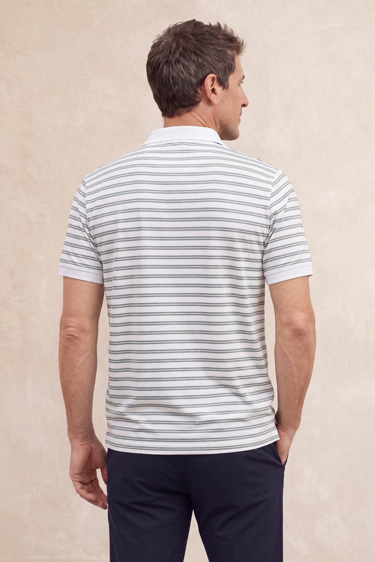 Men's green striped short-sleeved ribbed polo shirt