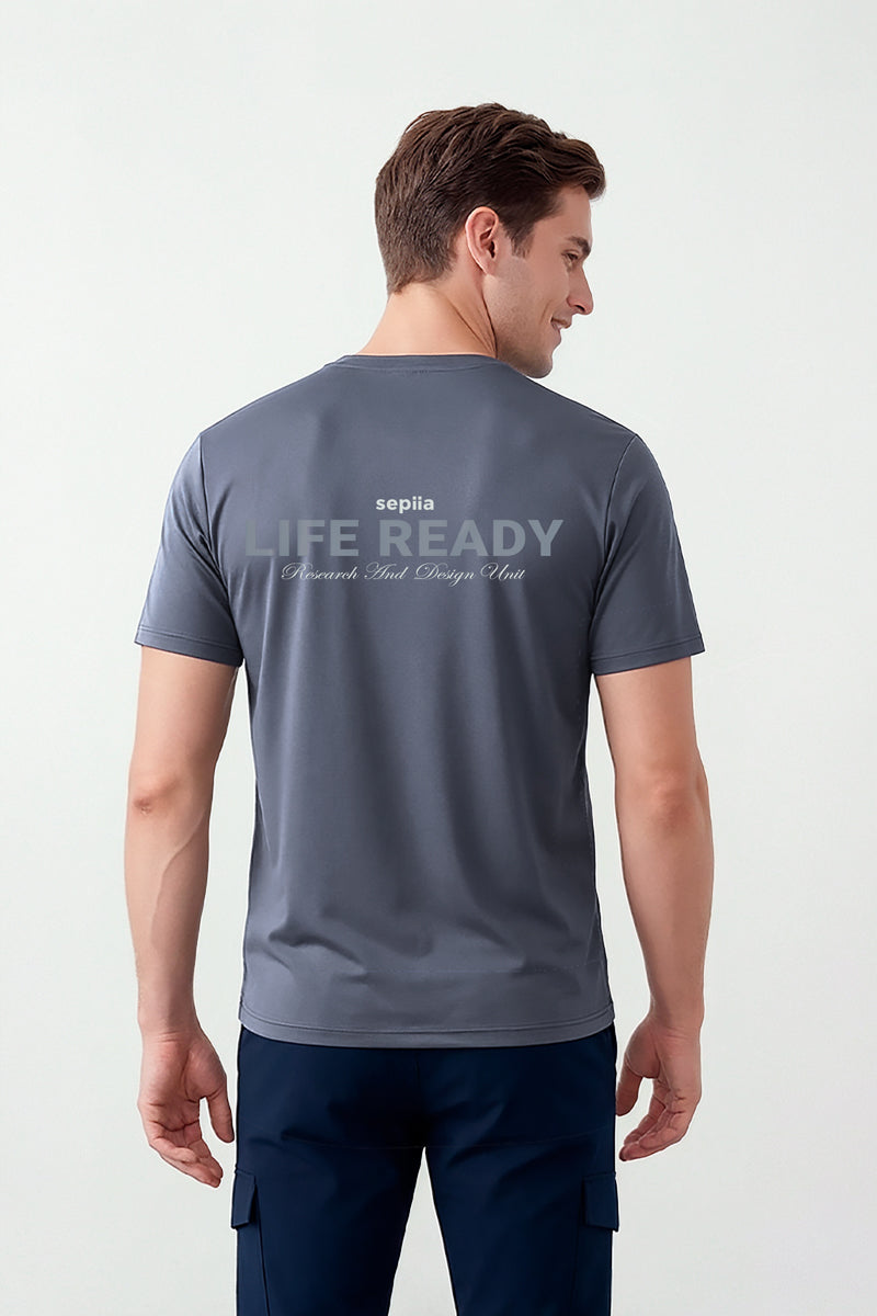 Camiseta hombre azul medio ESTAMPADA