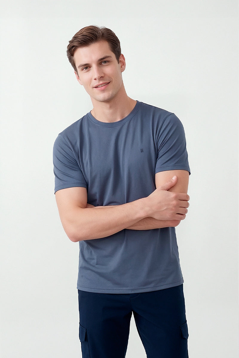 Camiseta hombre azul medio ESTAMPADA