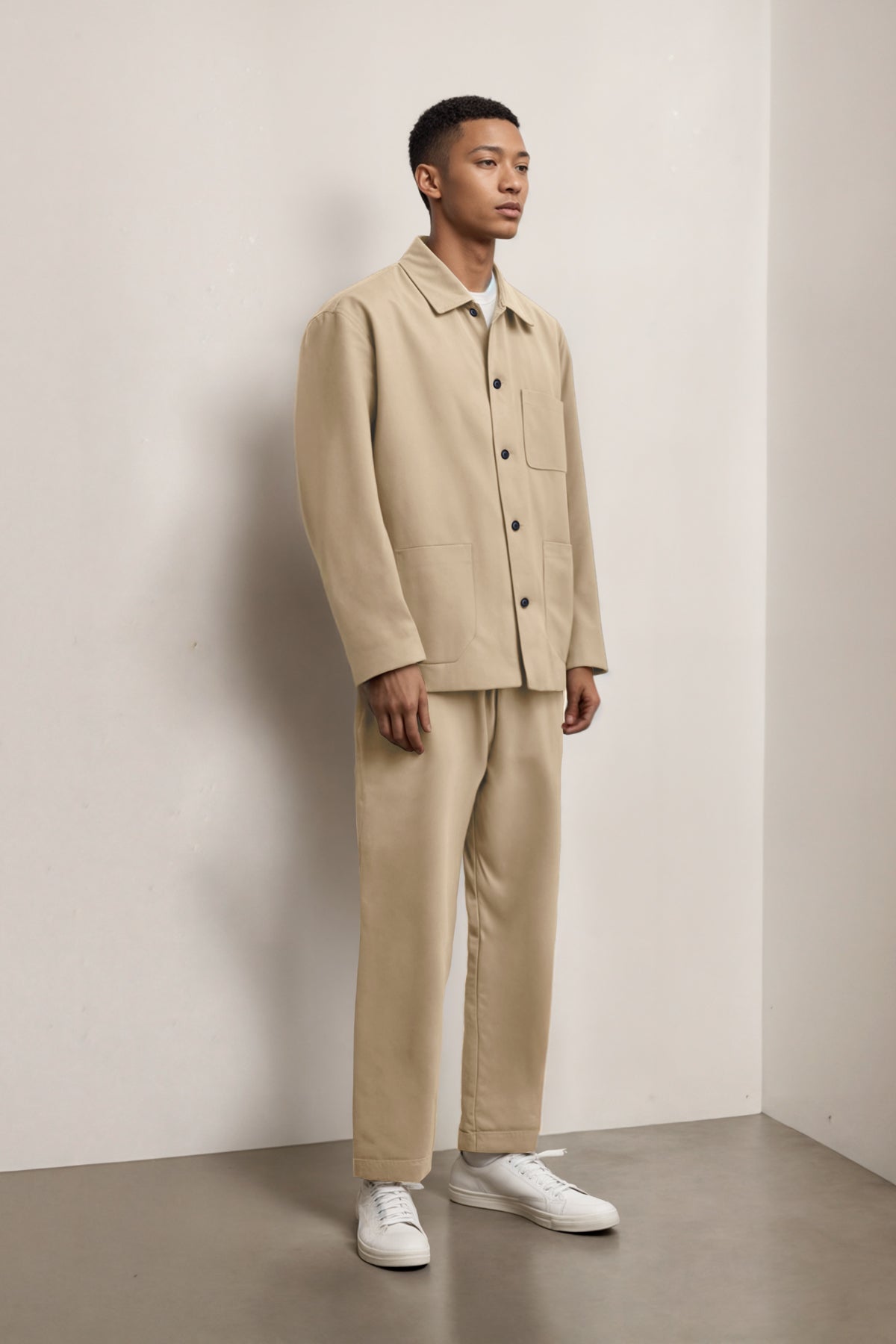 chaqueta work jacket beige. look completo.