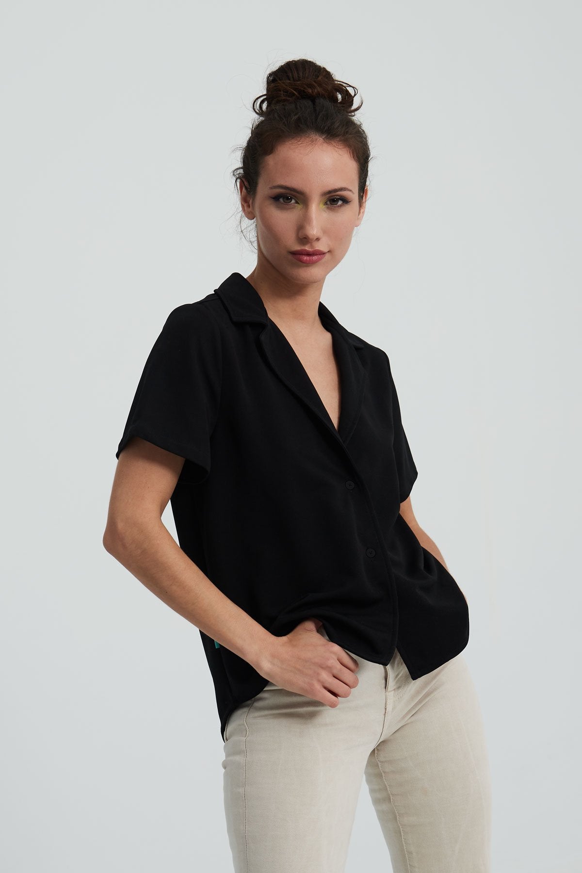 Camisa bowling mujer negra manga corta - Sepiia