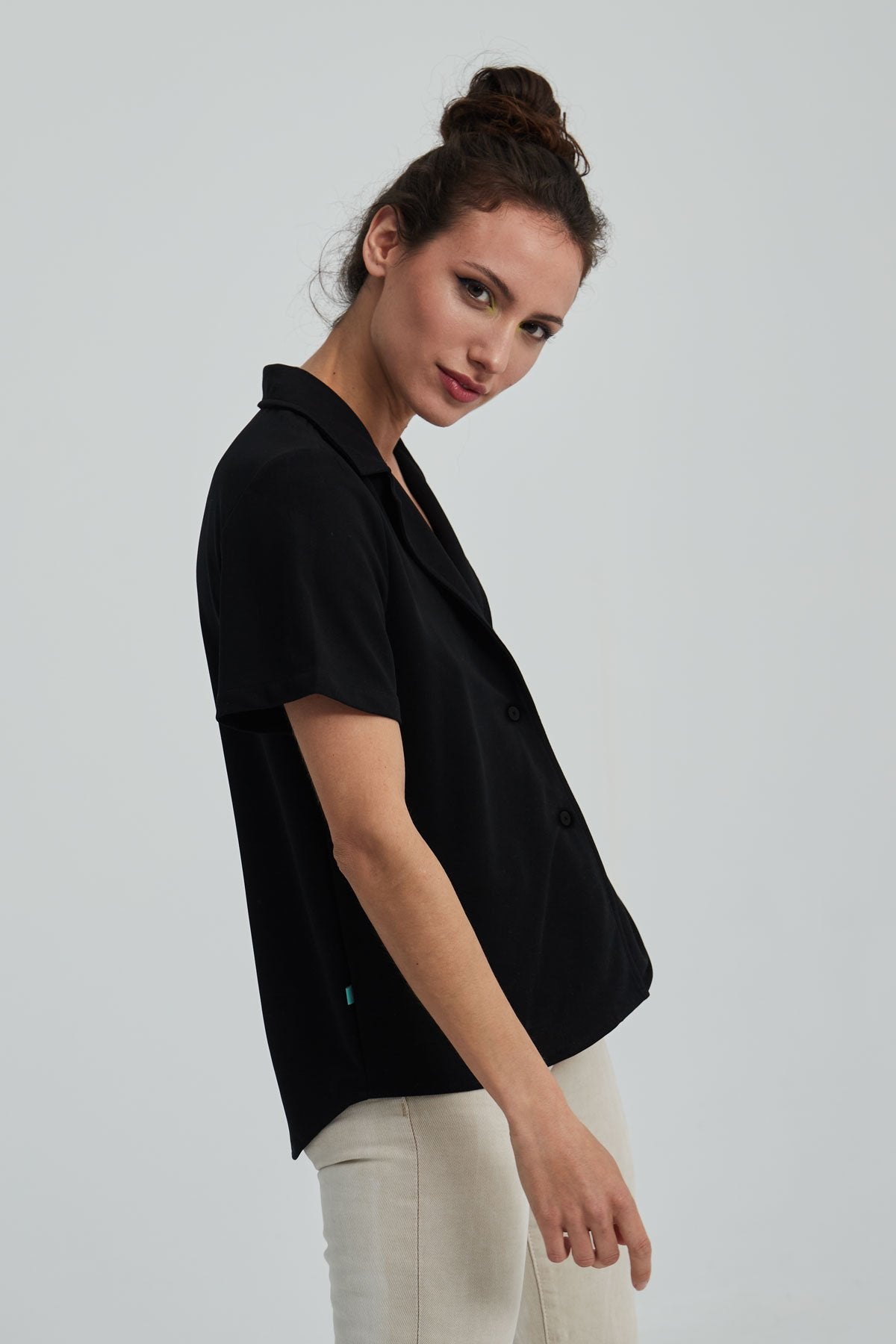 Camisa bowling mujer negra manga corta - Sepiia