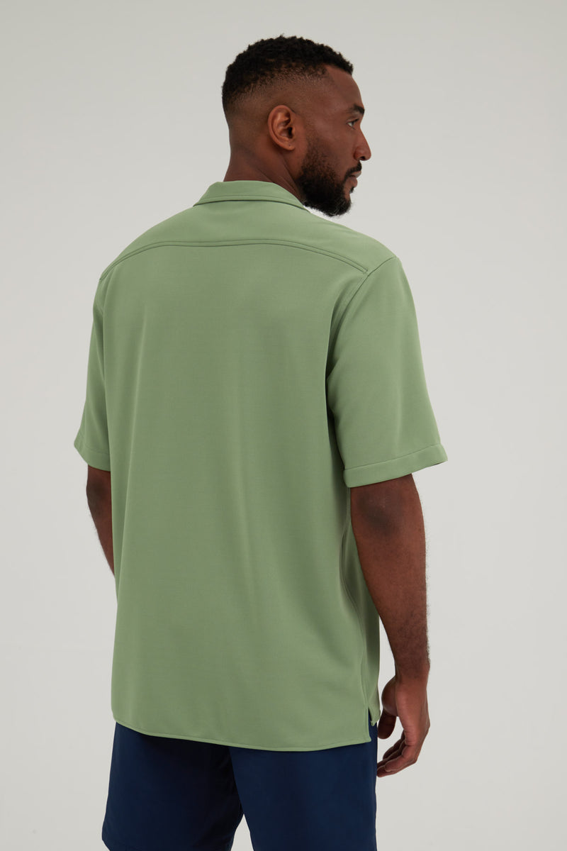Camisa bowling hombre manga corta verde safari