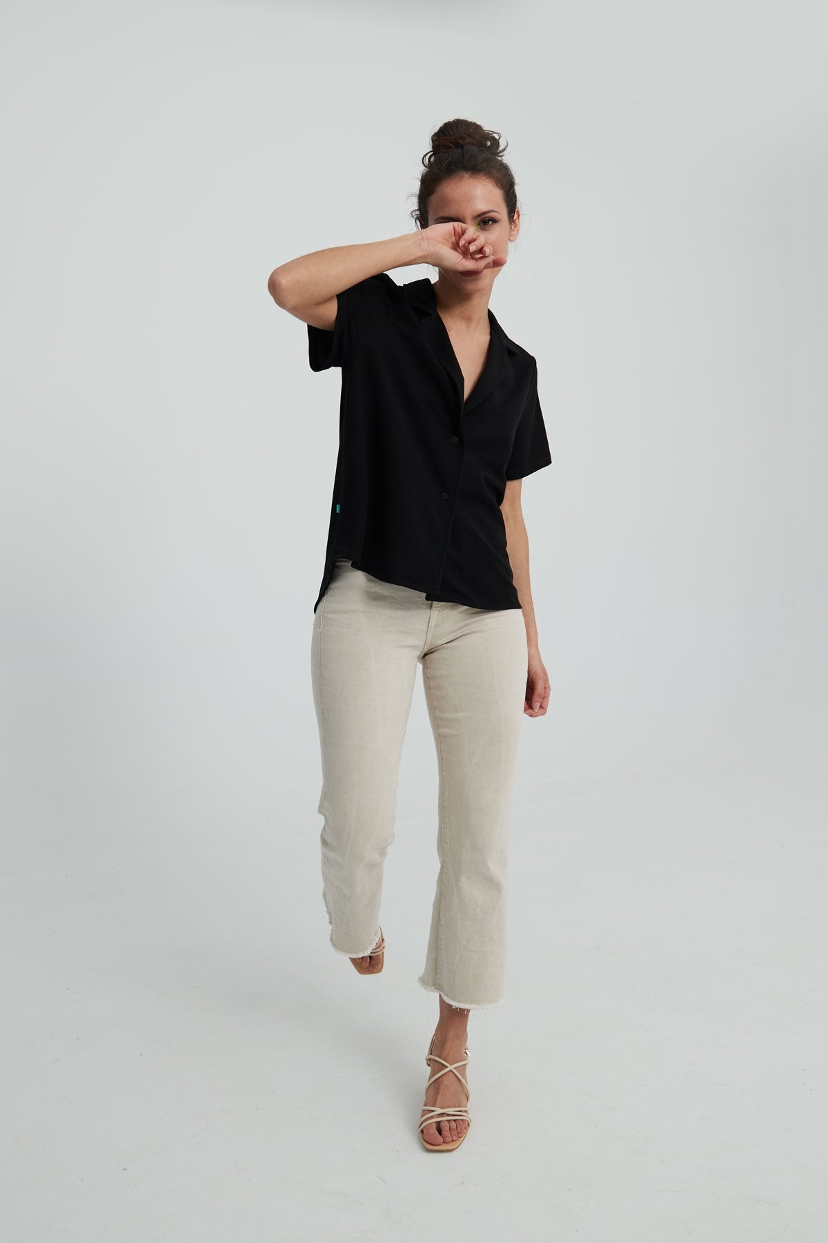 Camisa bowling mujer negra manga corta - Sepiia