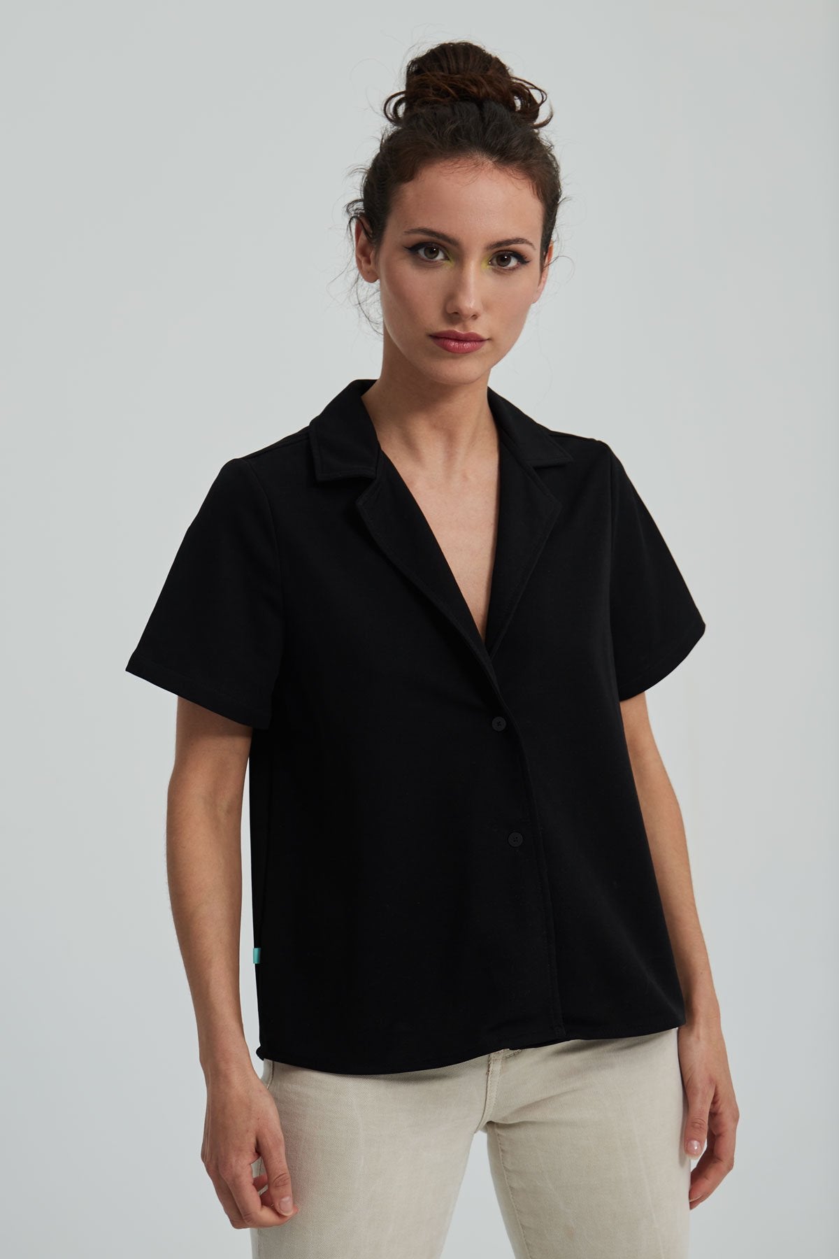 Camisa bowling mujer negra manga corta - Sepiia