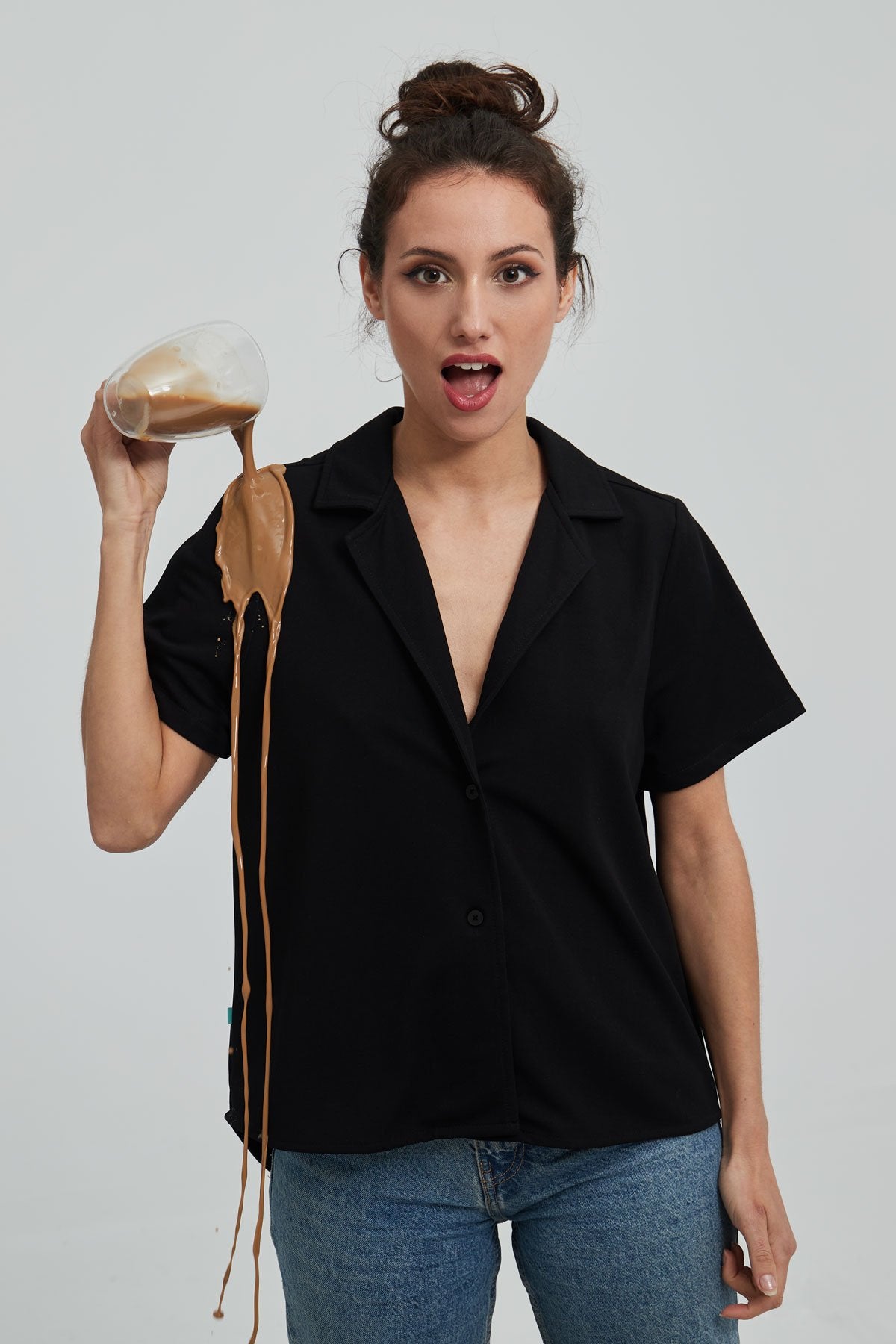 Camisa bowling mujer negra manga corta - Sepiia