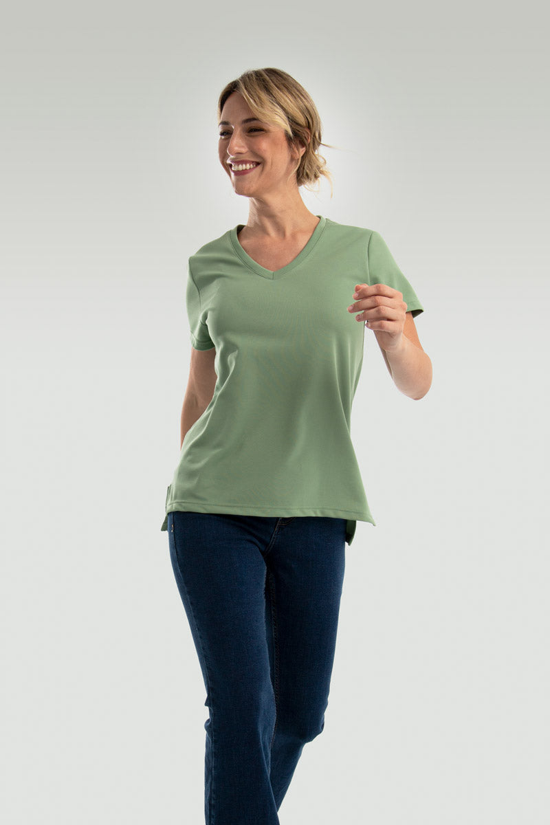 Women's safari green V-neck t-shirt ∞