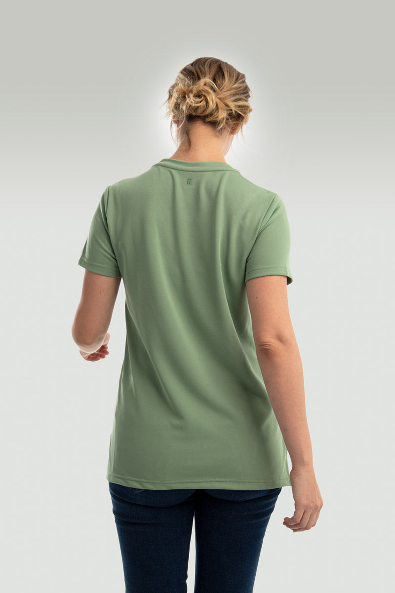Women's safari green V-neck t-shirt ∞