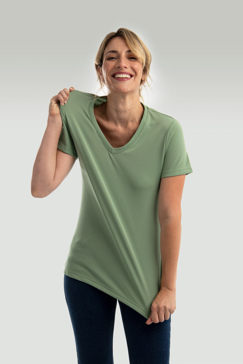 Camiseta mujer escote pico verde safari - Sepiia